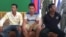 The three suspects who were arrested on Oct 12, 2014 for the alleged murder of a Cambodian journalist, Taing Try in Kratie province. From left to right are La Narong, Kem Pheakdey and Pin Heang. (Photo: Khmer Journalist Democracy Association)