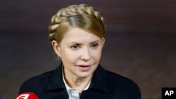 Former Ukrainian prime minister and presidential hopeful Yulia Tymoshenko speaks during a press conference in Donetsk, eastern Ukraine, April 22, 2014.