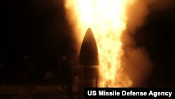 An SM-3 Block IIA is launched from the USS John Finn, Nov. 16, 2020, in this image provided by the US Missile Defense Agency.