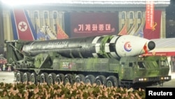 FILE PHOTO: Military parade to mark the founding anniversary of North Korea's army, at Kim Il Sung Square in Pyongyang