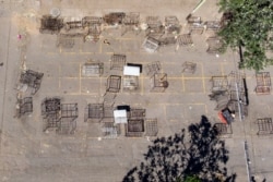 FILE - An aerial photo shows deserted vending stalls on the first day of a 21-day lockdown, in Bulawayo, Zimbabwe, March 30, 2020.