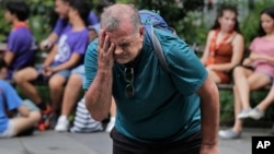 2019年7月17日拉斯·威尔逊在纽约喷泉泼水解热。