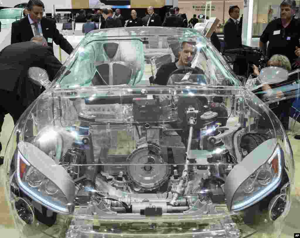 The transparent car of ZF company equipped with different security systems is presented on the second press day of the Frankfurt Auto Show IAA Frankfurt, Germany, Sept. 16, 2015.