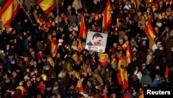 People protest against the government of Spanish Prime Minister Pedro Sanchez at Cibeles Square in Madrid, Spain, January 21, 2023. 