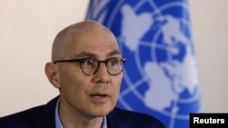 រូបឯកសារ៖ ឧត្តមស្នងការ​អង្គការ​សហប្រជាជាតិ​ទទួល​បន្ទុក​សិទ្ធិ​មនុស្ស (OHCHR) លោក Volker Turk ធ្វើ​សន្និសីទ​សារព័ត៌មាន​នៅ​ទីក្រុង​ការ៉ាកាស ប្រទេស​វ៉េណេស៊ុយអេឡា កាលពី​ថ្ងៃទី២៨ ខែមករា ឆ្នាំ២០២៣។