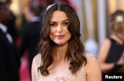 FILE - Actress Keira Knightley arrives at the 87th Academy Awards in Hollywood, California, Feb. 22, 2015.