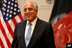 FILE - Special Representative for Afghanistan Reconciliation Zalmay Khalilzad speaks Feb. 8, 2019, at the U.S. Institute of Peace in Washington.