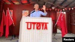 NATO Secretary-General Jens Stoltenberg gives a speech to a youth camp in Utoya, Norway, Aug. 4, 2022.