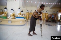 A man who fled violence in his Rakhine state village is seen at a temporary camp for internally displaced persons in Sittwe, Myanmar, Sept. 1, 2017.