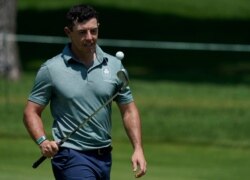 Ireland's Rory McIlroy practices at the 2020 Summer Olympics, July 27, 2021, at the Kasumigaseki Country Club in Kawagoe, Japan.