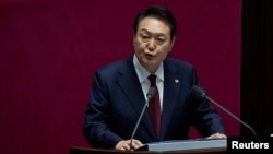 Presiden Korea Selatan Yoon Suk-yeol Majelis Nasional di Seoul, Korea Selatan, 25 Oktober 2022.( JEON HEON-KYUN/Pool via REUTERS)