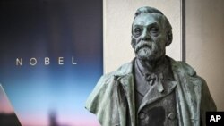 Arhiva - Bista Alfreda Nobela istaknuta u Karolinska institutu u Stokholmu, Švedska, 3. oktobra 2022. 