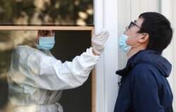 A medical worker takes a swab sample to test for the coronavirus disease (COVID-19) at The Institute of Virology, Vaccines and Sera "Torlak" in Belgrade, Serbia, December 22, 2020. REUTERS/Marko Djurica