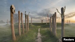 یک طراحی از آنچه پرستشگاه ۴ هزار ساله در هلند به آن شبیه بوده است. عکس از شهرداری تیل، هلند. 