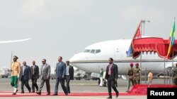 Ethiopian horse riders attend the welcoming ceremony of Eritrea's President Isaias Afwerki 