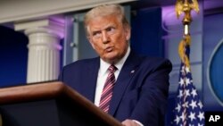 ប្រធានាធិបតីសហរដ្ឋអាមេរិកលោក Donald Trump ថ្លែងនៅក្នុងសន្និសីទសារព័ត៌មានមួយនៅសេតវិមាន កាលពីថ្ងៃទី២៧ ខែកញ្ញា ឆ្នាំ២០២០។