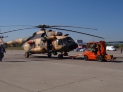 2015年8月莫斯科航展的米-17直升机。米-17是米-8直升机的改进型。(美国之音白桦拍摄)