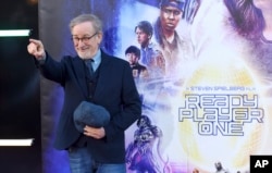 Steven Spielberg arrives at the world premiere of "Ready Player One" at the Dolby Theatre, March 26, 2018, in Los Angeles.