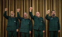 چهار فرمانده سپاه پاسداران در جمهوری اسلامی، به ترتیب از راست: محسن رضایی، یحیی رحیم صفوی، محمد علی جعفری و حسین سلامی