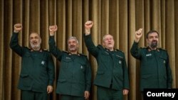 چهار فرمانده سپاه پاسداران در جمهوری اسلامی، به ترتیب از راست: محسن رضایی، یحیی رحیم صفوی، محمد علی جعفری و حسین سلامی