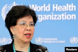 World Health Organization Director-General Margaret Chan addresses the media on support to Ebola affected countries, at the WHO headquarters in Geneva, September 2014. (REUTERS PHOTO)
