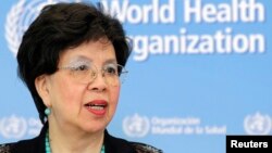 La Directrice générale de l'OMS Margaret Chan en conférence de presse sur la crise Ebola, à Genève, le 12 septembre 2014.