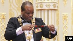 Le roi du Swaziland Mswati III u palais de Lozitha, Manzini, le 18 avril 2018.