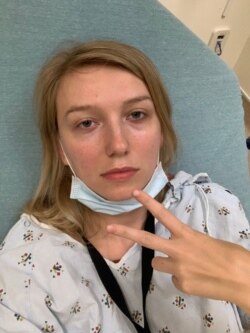 Khrystyna Shevchenko was injured covering looting in Santa Monica, California, on May 31, 2020. (VOA/Khrystyna Shevchenko)