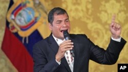 Ecuador's leftist President Rafael Correa addresses the nation at Carondelet Palace in Quito, Ecuador, February 27, 2012.