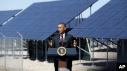FILE - President Barack Obama is seen speaking about clean energy at Hill Air Force Base, Utah, April 3, 2015.