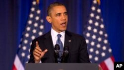 Presiden Obama ketika berbicara mengenai kebijakan keamanan nasional di Universitas Pertahanan Nasional, Washington DC (23/5)