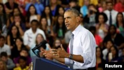 Presiden AS Barack Obama berbicara mengenai ekonomi AS pada kunjungan di kota Elkhart, Indiana, Rabu (1/6).