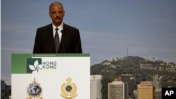 U.S. Attorney General Eric Holder addresses the 2010 International Law Enforcement IP Crime Conference in Hong Kong, 19 Oct 2010