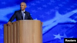 Former President Barack Obama attends Day 2 of the Democratic National Convention in Chicago, Illinois, Aug. 20, 2024. 