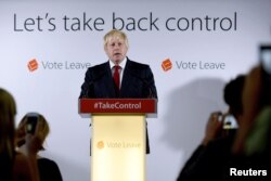 Vote Leave campaign leader Boris Johnson speaks in London. (Reuters)