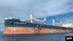 Kapal kargo MV Vienna Wood berlabuh di dekat dermaga Kota Batangas, Filipina, setelah bertabrakan dengan kapal nelayan lokal di provinsi Mindoro Occidental, 29 Juni 2020. (Foto:Penjaga Pantai Filipina (PCG) / AFP). 