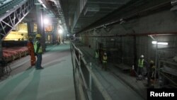 Chantier de Qatar Rail, à Doha, au Qatar.