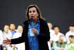 Sandra Torres, presidential candidate for the National Unity of Hope, speaks at a campaign rally in Ciudad Peronia, Guatemala, Aug. 3, 2019.