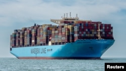FILE - Container vessel Maersk Hangzhou sails in the Wielingen channel, Westerschelde, Netherlands July 15, 2018. 