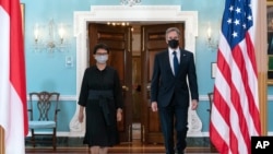 토니 블링컨 미국 국무장관과 레트노 마르수디 인도네시아 외교장관이 3일 워싱턴 국무부 청사에서 회담했다. 