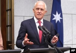 Australian Prime Minister Malcolm Turnbull addresses reporters at Parliament House in Canberra, Aug. 21, 2018.