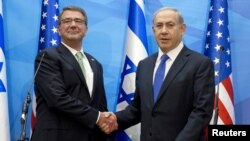  Ash Carter sakataren tsaron Amurka da Firayim ministan Israila Benjamin Netanyahu 