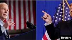 메모리얼데이를 앞두고 바이든 대통령은 육군사관학교 졸업식에, 도널드 트럼프 전 대통령은 자유당 전당대회에 참석했다. (자료사진)