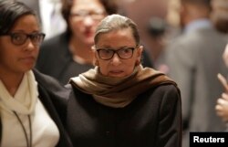 FILE - U.S. Supreme Court Associate Justice Ruth Bader Ginsburg arrives to watch U.S. President Barack Obama's State of the Union address to a joint session of Congress in Washington, Jan. 12, 2016.