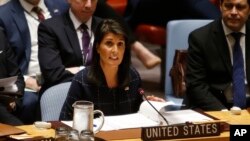 Duta Besar AS di PBB, Nikki Haley mendesak tindakan tegas terhadap Korea Utara. 