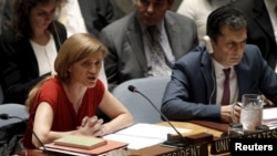 지난 2015년 2월 뉴욕 유엔본부에서 열린 안보리 북한 인권 회의에서 사만사 파워 당시 유엔 주재 미국 대사가 발언하고 있다.