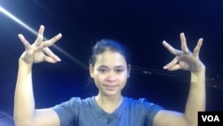 Phat Sreyleak (Srey Peou), 17, one of the 19 circus performers in “See You Yesterday” at the International School of Phnom Penh. (Sayana Ser/VOA)