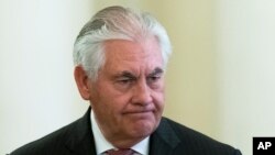 FILE - U.S. Secretary of State Rex Tillerson arrives to meet Russian Foreign Minister Sergey Lavrov prior to their talks in Moscow, Russia, April 12, 2017.