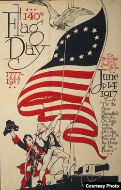 This is a poster from 1917, a year after President Woodrow Wilson declared June 14th “Flag Day,” and 140 years after the Continental Congress adopted the US flag’s design. (Library of Congress)