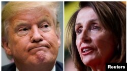 Kombinasi foto: Presiden Trump (kiri) di gedung Putih, Washington D.C., dan Ketua DPR AS, Nancy Pelosi (kanan), 23 Januari 2019.